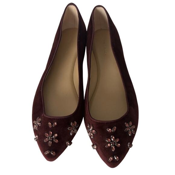 Ann Taylor Ruby Wine Auden Velvet Jeweled Flats - Picture 1 of 6